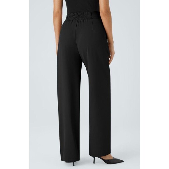 Halara Black High Waisted Button Zipper Shirred Straight Leg Work Pants Sz S NWT - Picture 2 of 5